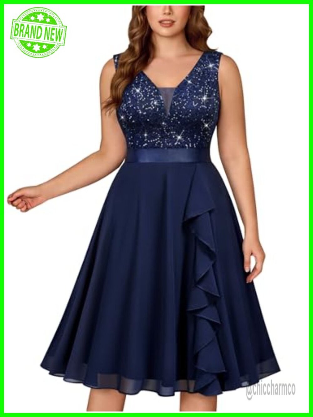 Plus Size Sequin Lace A-Line Cocktail Dress